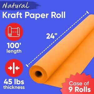 Case of 9 Rolls Paclord 24" x 1200" (100 ft) Orange Kraft Paper 45 lbs Thick!